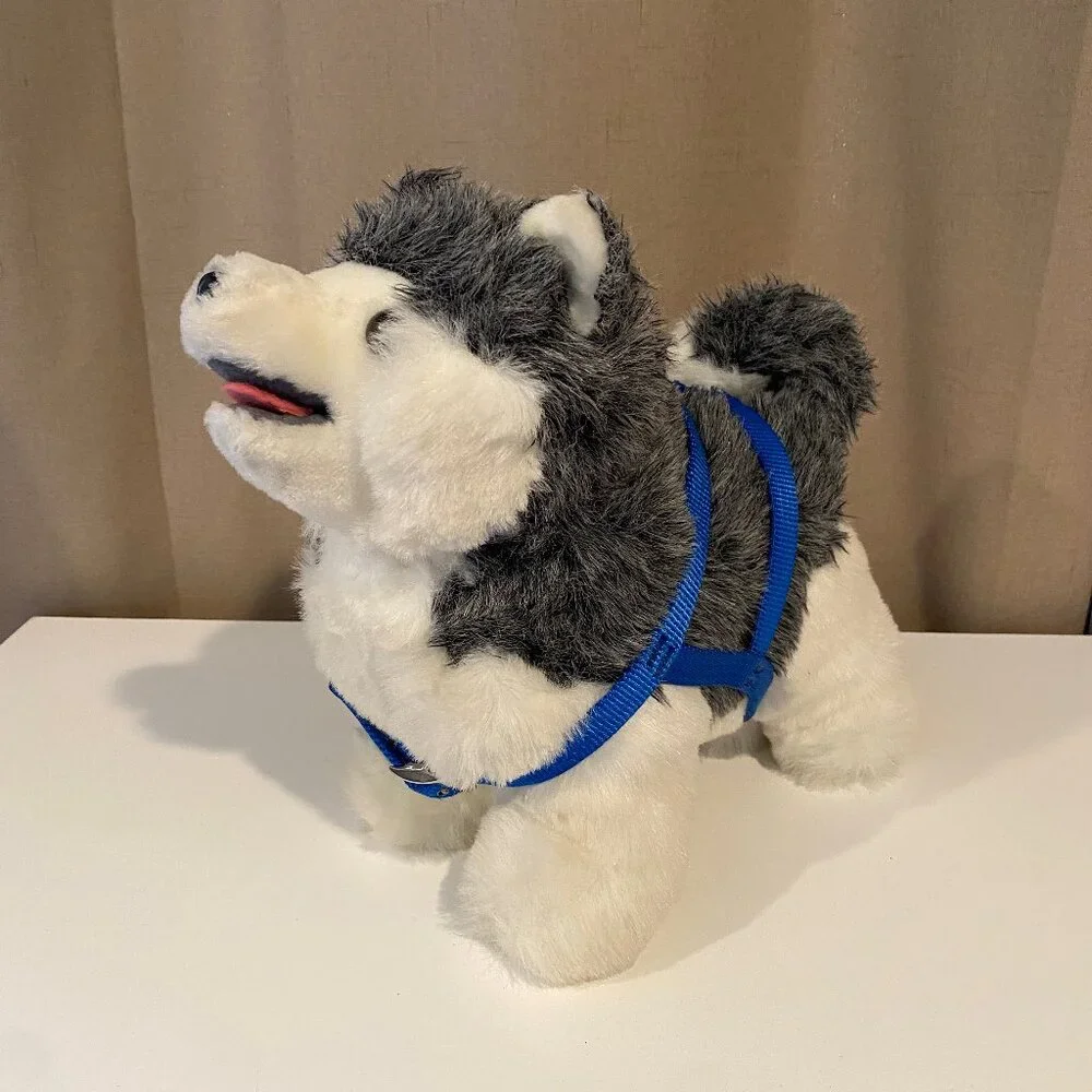 Dakin Vintage‎ Husky Wolf Dog Plush Stuffed Animal 1977 16 with Blue Harness